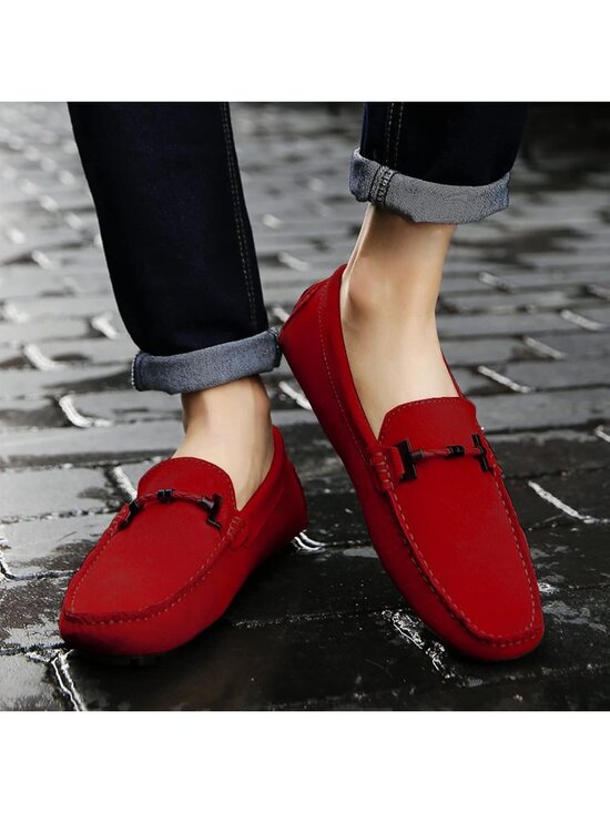 ?Men\'s Red Calfskin Leather Slip On Comfortable Low Top Soft Penny  Loafers main image 5